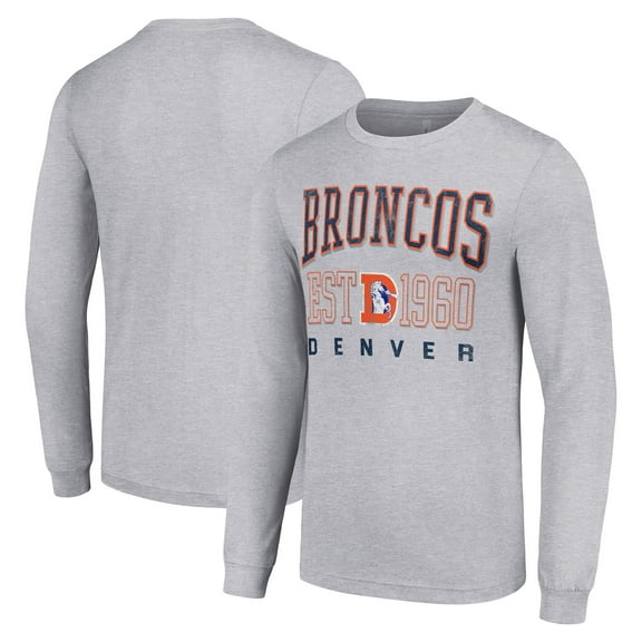 Men's Starter Heather Gray Denver Broncos Throwback Logo Long Sleeve T-Shirt