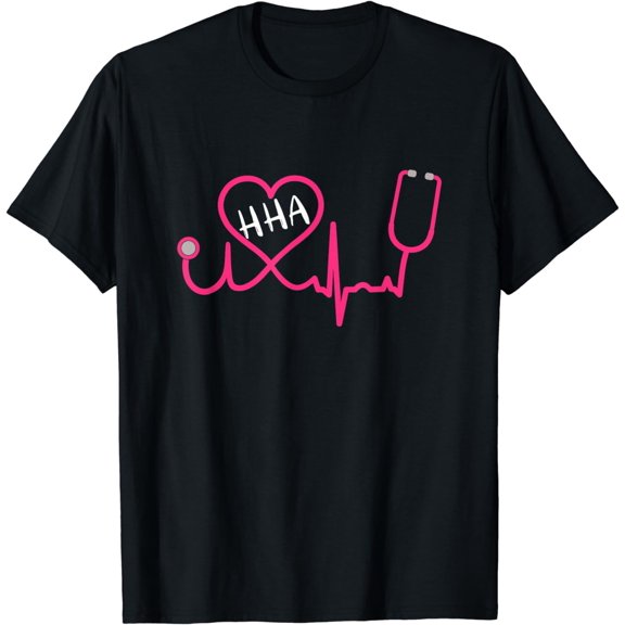 t-shirt HHA Home Health Aide EKG Stethoscope Heart Cute T Shirt T-Shirt mens,black,women,funny,journey,Crew Neck, Short Sleeve,printing