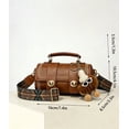 thumbnail image 5 of Women's Vintage Boston Bag Top Handle Satchel Purse Wide Strap Crossbody Handbag with Pom Pom Charm, 5 of 7