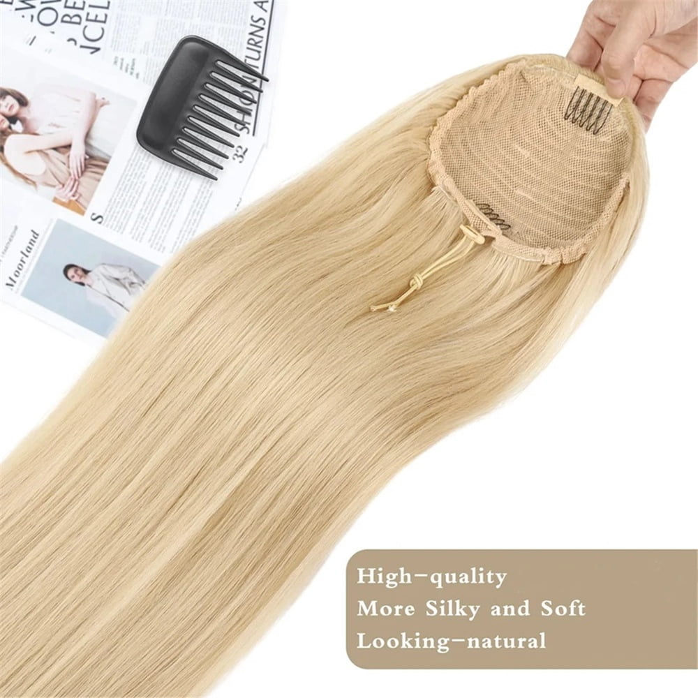 #613 Blonde Drawstring Ponytail 16-26Inch Long Straight Human Hair Pony Tail Clip In Hair Extensions