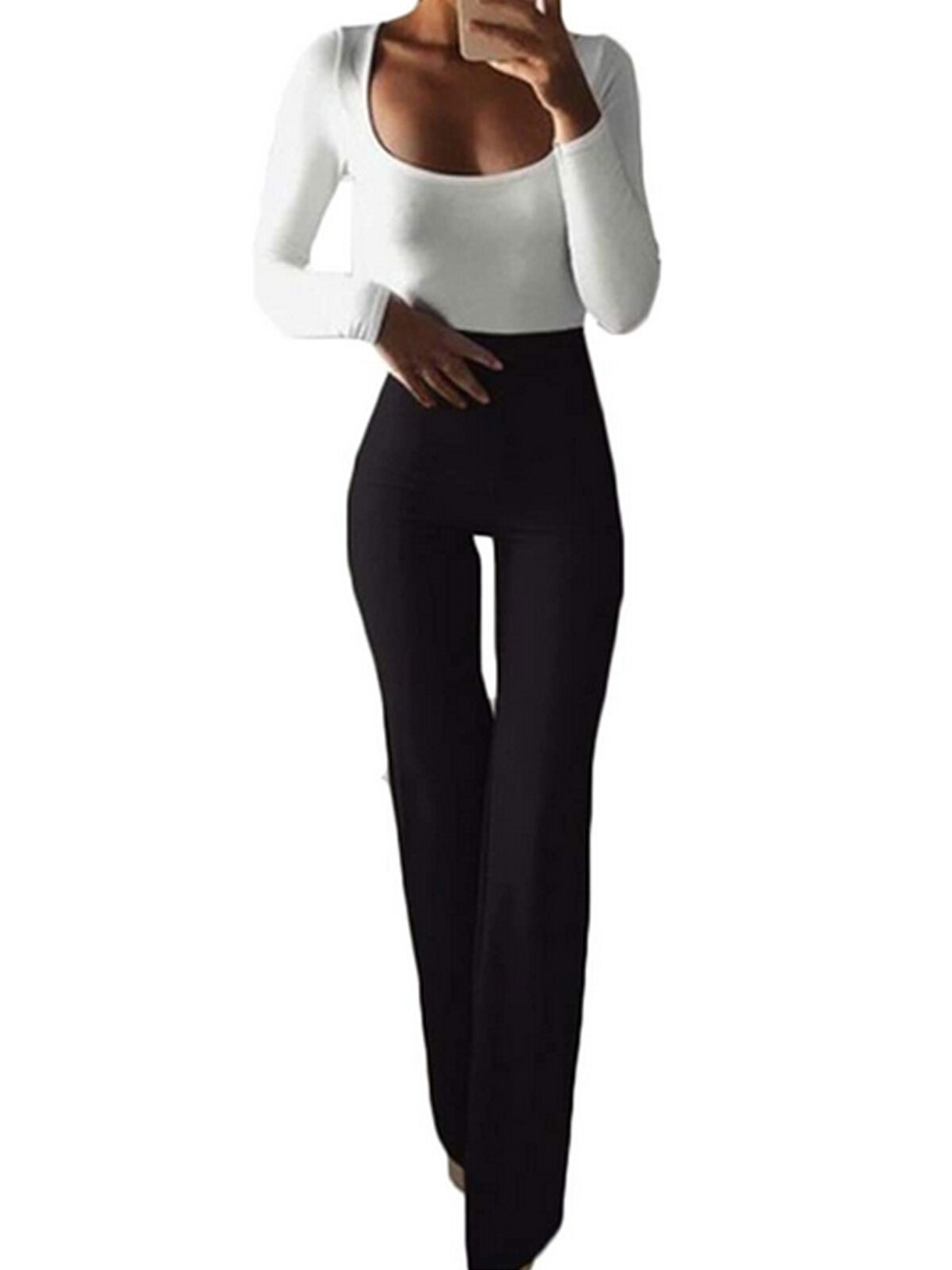 Womens Stretch Straight Flared OL Work Pants Yoga Ladies Bellbottom