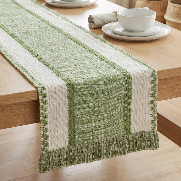Table Runner for Kitchen Decor Birthday Decorations, Long Kitchen Runner with Tassel for Kitchen and Dining Table Decoration Green 11.8x63inch