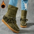 thumbnail image 2 of Rokment Wide Mid Calf Winter Snow Boots for Women Ethnic Boho Fringe Buckles Fringe Fleece Lined Warm Suede Platform Low Heel Fold over Tall Boots Green Size 6, 2 of 6