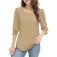thumbnail image 5 of bbyeadc Brown Blouses for Women Round Neck Smocked Cuff Ruched Shirts Three Quarter Sleeve Dressy Casual Loose Fit Trendy T-Shirt Blouses Summer Solid Business Casual Blouses, Camel XL, 5 of 7