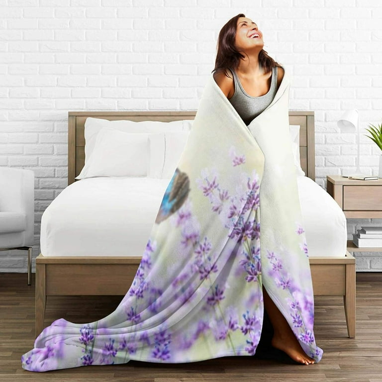 Kll Fleece Blanket Plush Throw Blanket Lavender And Butterfly Soft Fuzzy Cozy Flannel Blanket For Couch Sofa Bed. 80 X60 Walmart