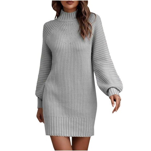 WRKEKC Sweater Dress for Women Solid Color Long Sleeve Round Neck Midi Dress for Fall Winter Knit Fabric Relaxed Fit with Side Slits and Back Keyhole Detail