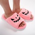 thumbnail image 5 of Chaussons d'Halloween Roses, Chaussons Citrouille Roses, Chaussons d'Halloween Roses et Duveteux pour Femmes (8, Rouge), 5 of 5