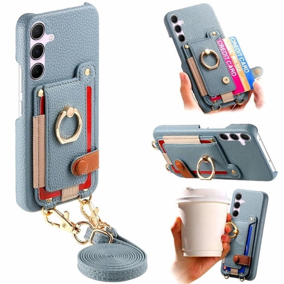 For Samsung Galaxy A57 5G 6.7" Phone Case Wallet With Card Holder,PU Leather Case,Ring Holder Kickstand Magnetic Protective Women Men Cover With Shoulder Strap,Blue,For Galaxy A57 5G