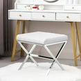 thumbnail image 7 of PetFurnishn Vanity Stool, Modern PU Leather Ottoman Stool Chair for Vanity Bench with Metal X Legs, Rectangle Makeup Stools Padded Foot Rest Ottoman for Makeup Room, Living Room, Bathroom, White, 7 of 7