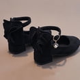 thumbnail image 4 of Mary Janes Shoes for Girls Elegant Suede Chunky Heel Flats with Bowknot Ankle Strap Casual Children Shoes Daily Gown (32,Black), 4 of 6