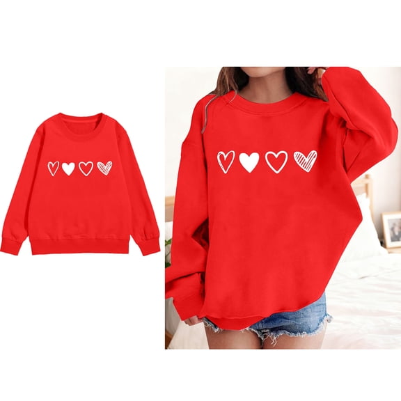 Kid Sweatshirt Valentines Day Sweatshirt Long Sleeve Casual Heart Sweatshirt Crew Neck Sweatshirt Pullover 5-6 Years Boy Clothes