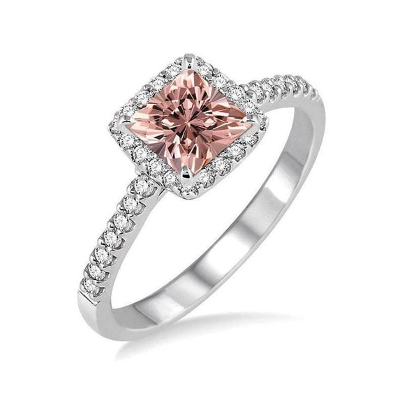 1.25 Carat Princess Diamond Engagement Ring with Morganite and Diamond in 14k White Gold morganite and diamond engagement ring