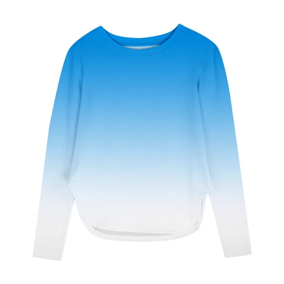 CLOISE Boys Girls Kids Tops Trendy Crew Neck Shirt Tunic Gradient Long Sleeve Pullover Casual Fall Fashion Outfits Blue