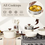 Carote 22-Piece Pots and Pans Set, Ceramic Nonstick Cookware Set with Steamer,Induction Compatible, White