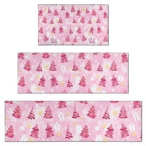 Pink Christmas Tree Pattern Kitchen Rugs Sets Of 3,Kitchen Runner Rugs Non Skid Washable,Decorative Kitchen Floor Mats for Kitchen,Sink,Laundry,17"x30" 17"x47" 17"x59"