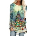 thumbnail image 2 of Uootdi Christmas Gifts Plus Size Long Sleeve Shirts Womens Xmas Gift Tree Santa Snowflake Deer Graphic Long Shirts Crewneck, 2 of 5