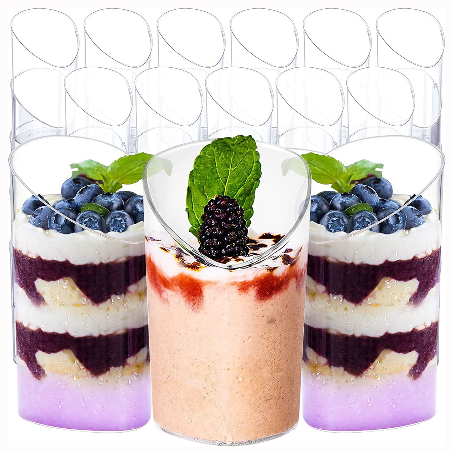 BagDream 3oz 30 Pack Square Clear Dessert Cups, Plastic Parfait