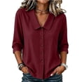 thumbnail image 2 of VBVC Women's Cotton-Linen Button Down Blouse , Ladies' Peter Pan Collar 3/4 Sleeve Top , Office Work Summer Shirts For Women,Wine,S-2XL, 2 of 9