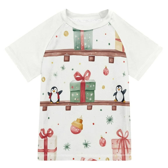 FORMRS Boys Rash Guard with Short Sleeves UPF 50 Swim Shirts Sizes 3-12T, Christmas Gift Train