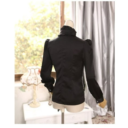 Luxury Womens Top - Noble Luxury Victorian Tops Women Shirt Ruffle Flounce Ladies Blouse (M, Black)