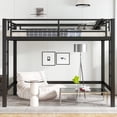 thumbnail image 2 of Bellemave Full Loft Bed, Heavy Duty Metal Loft Bed with 2 Build-In Ladders, Space Saving Full Size Loft Bed Frame with Full Length Guardrail, Loft Bed Full Size with Large Under-Bed Space, Black, 2 of 9
