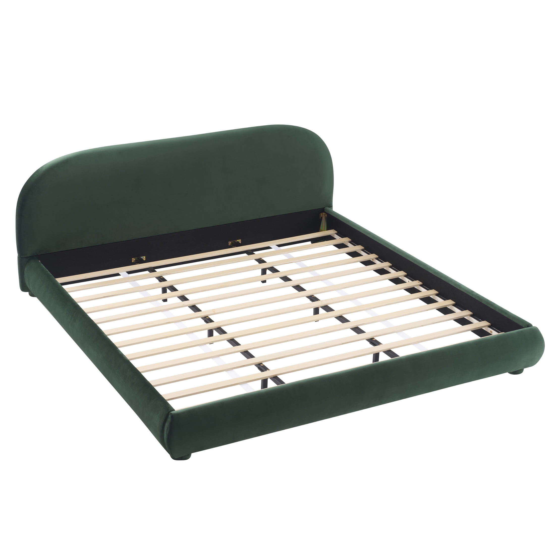 Christopher Knight Home Simple Modern King Size Bed Frame with Curved Headboard, Green Upholstered Velvet
