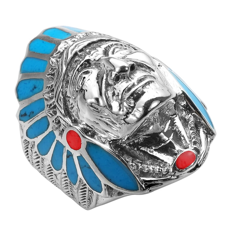 AeraVida Native Chief Head Blue-Red Stone Accented Indian Style