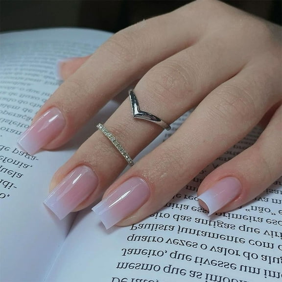 24 Pcs Mediums Long Square False Nails Artificial Nails Acrylic Nails Full Covers on Nails