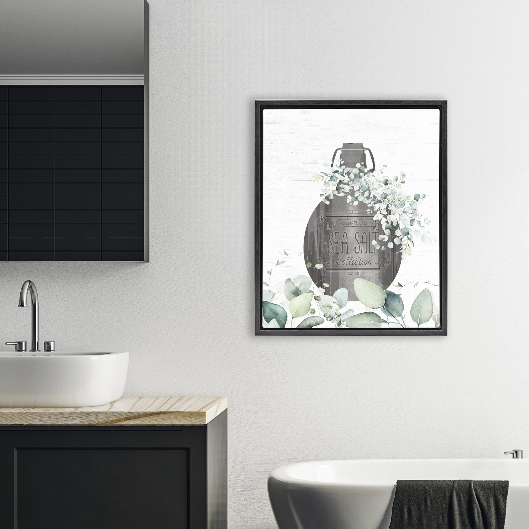 Sea Salt Collection Bottle Black Framed Floater Canvas Wall Art, design by Lettered and Lined