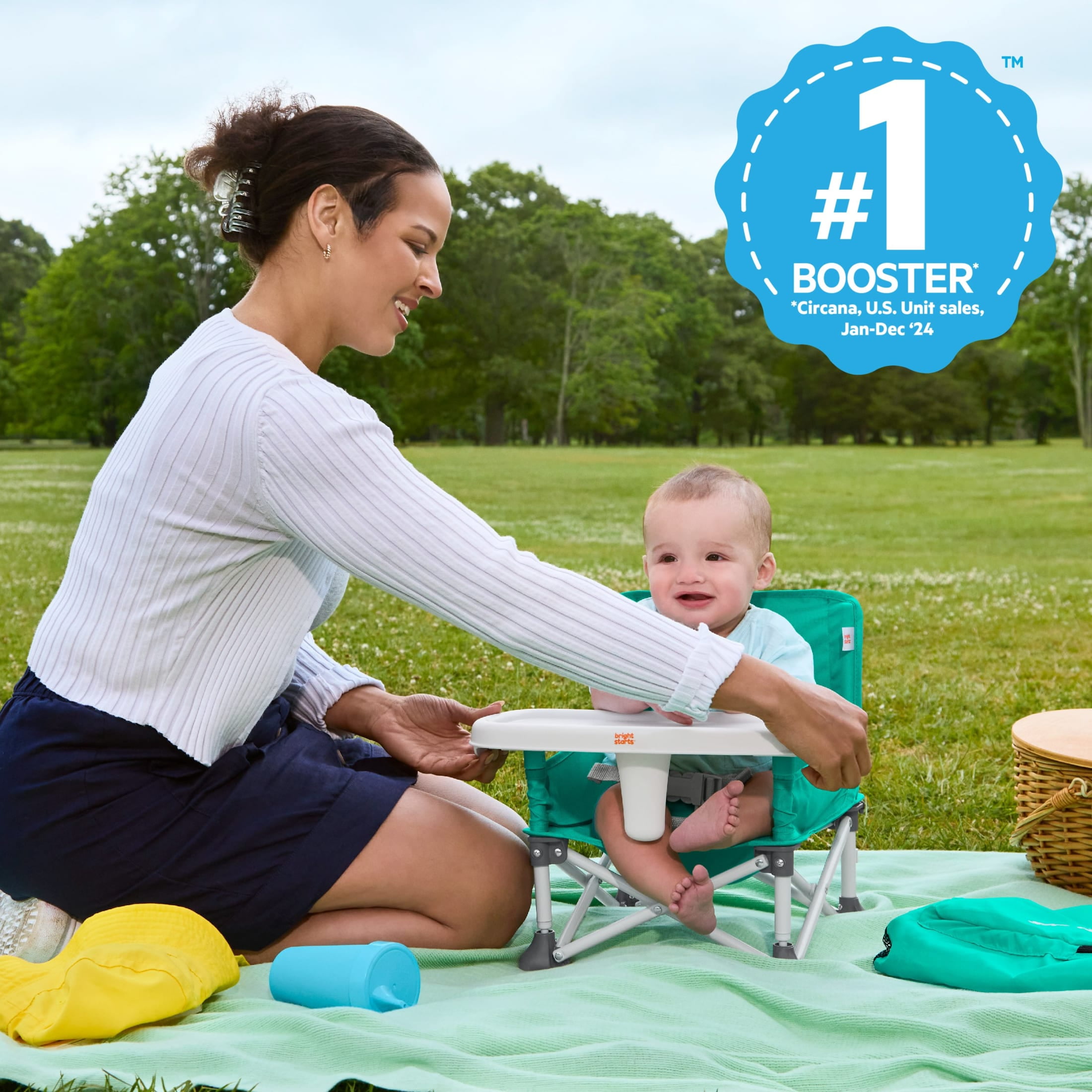 Bright Starts Pop 'N Sit Portable Baby Booster Seat, Teal, Infant to Toddler