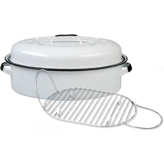 18-Inch Oval Covered Roaster With Rack - Nonstick Enamel Steel Cookware with Lid for Baking, Broiling, Grilling, Even Cooking - Multiuse Roasting Pan for Versatile Meals