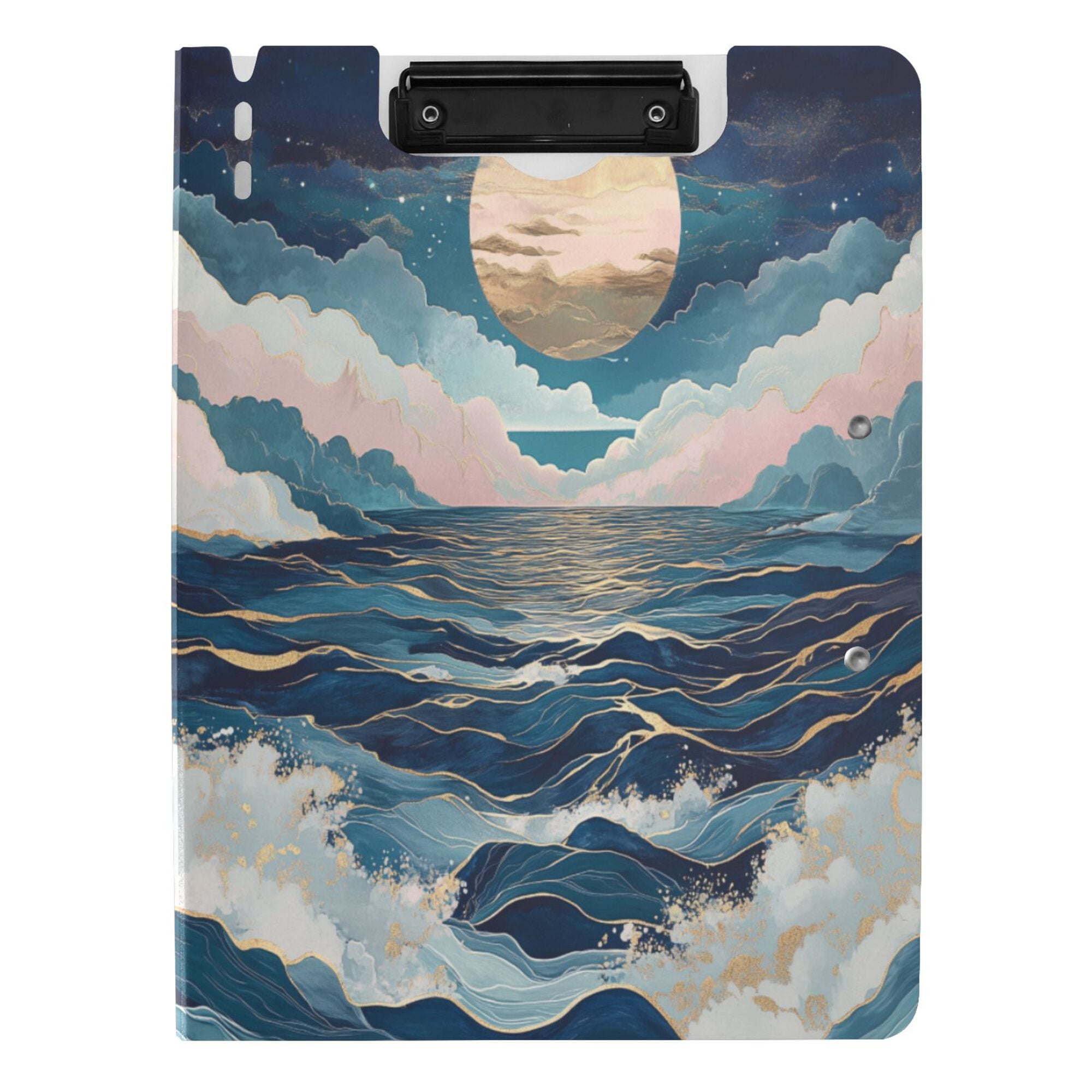 FORMRS A4 Clipboard Folder with Pen Holder Horizontal Foldable School Office Binder, Rolling Waves