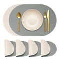 thumbnail image 1 of Uxcell Leather Placemats Sets of 4, PU Leather Dual Sided Oval Non-Slip Table Mats Washable Heat Resistant Waterproof Oil Proof Place Mats for Kitchen Dining(Dark Grey/Beige), 1 of 7