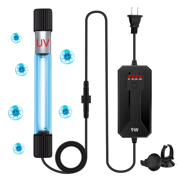 2BK Aquarium Clean Light,11W UVC Submersible Light with Timer,Double Tube Aquarium Water Clean Green Clear Waterproof Clean Lamp for Pond,Swimming Pool