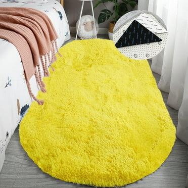 FUDAKUNA Fluffy Area Rug Oval 32" x 79" Yellow Soft Fuzzy Shaggy Plush Carpet Water Absorbent Non Slip Backing Floor Mats