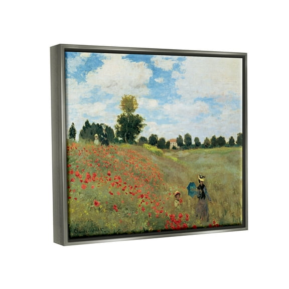 Stupell Industries The Poppy Field Monet Classic Painting Luster Gray Framed Floating Canvas Wall Art, 24x30, by Claude Monet