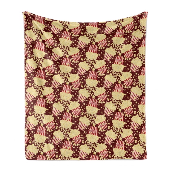 Hobby Soft Flannel Fleece Throw Blanket, Movie Themed Illustration of Repeating Popcorn Fun Times and Activities, Cozy Plush for Indoor and Outdoor Use, 60" x 80", Maroon Multicolor, by Ambesonne