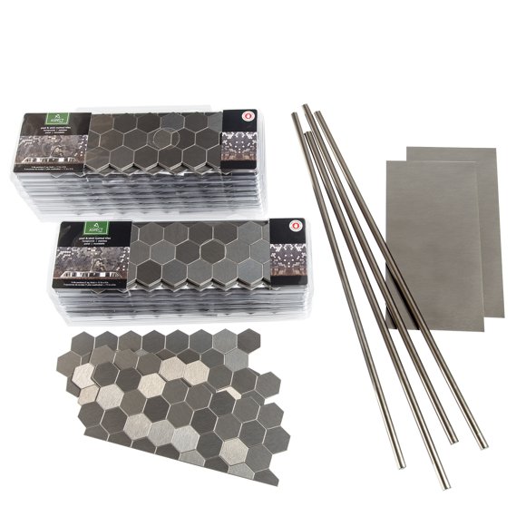 Aspect Dosseret Autocollant en Nid d'Abeilles en Métal Inoxydable avec Passe-Partout pour Cuisine et Salles de Bain (Trousse d'Env. 15 Pi2)