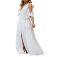 thumbnail image 2 of Women‘s Summer Split Maxi Dress Off Shoulder Deep V Neck Solid Color Mid Sleeve Loose Evening Party Dress, 2 of 6
