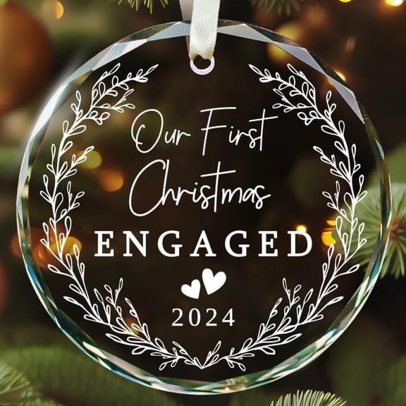 Engagement Gifts for Couples - Gifts for Newly Engaged Couples - Happy Engagement Ornament for Her, Women - Newly Engaged Ornaments for Friends - Glass Ornament