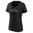 thumbnail image 2 of Women's Black Milwaukee Bucks Wordmark V-Neck T-Shirt, 2 of 3