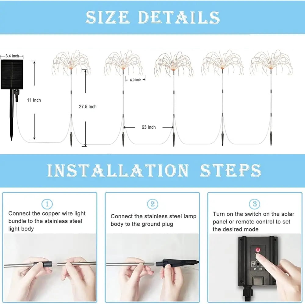 5 Pack Solar Firework Lights Outdoor, 360 LED Waterproof Starburst Stake Lights with Remote Control, 8 Modes DIY Solar Garden Decorative Lights for Pathway, Yard, Patio, Christmas (Multicolor)