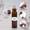 thumbnail image 3 of Paquete de 12 botellas con rodillo de aceite esencial de acero inoxidable, botellas con rodillo de vidrio ámbar de 10 ml con tapas para viajes, perfume y brillo de labios, 3 of 5