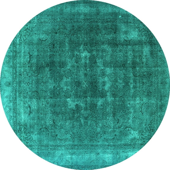 Ahgly Company Indoor Round Oriental Turquoise Blue Industrial Area Rugs, 7' Round