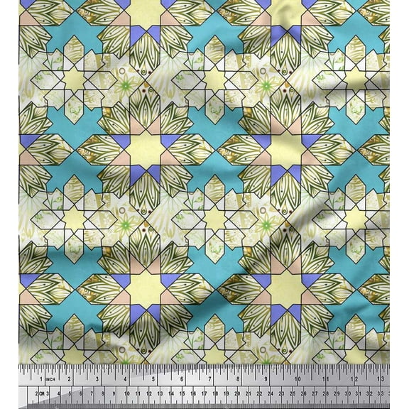 Soimoi Cotton Duck Fabric Artistic Flower & Geometric Decor Fabric Printed Yard 42 Inch Wide