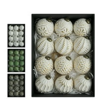 Farmhouse Ball Ornaments (Set of 12, Antique Gold); Distressed Metal Glass Ball Vintage Style Christmas Decorations