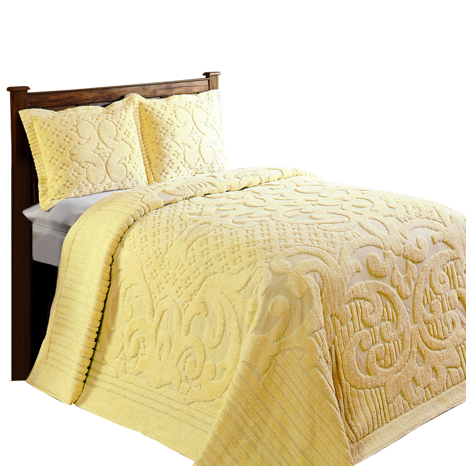 Better Trends 2 Piece Chenille Bedspread Set for Twin Bedspread 100% Cotton Lightweight Bedspread for all Season Ashton Collection (Yellow)
