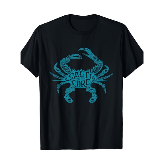 Funny Salty To The Core Crab Graphic T-Shirt, Unique Teal Nautical Ocean Beach Lover Apparel Tee