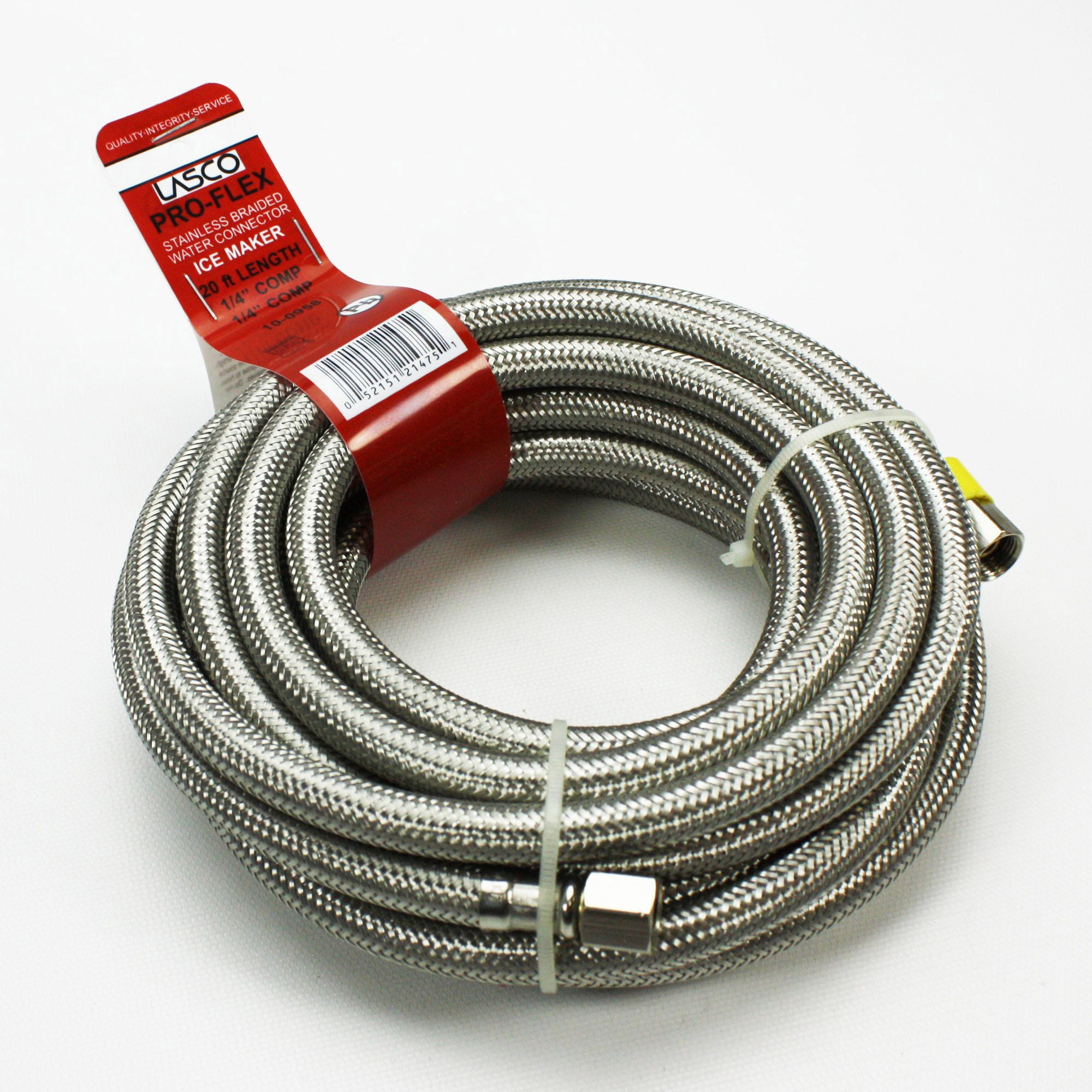 Larsen Supply Lasco 1/4 In. x 1/4 In. x 20 Ft. Length Braided Supply Ice Maker Connector Hose — Garden & Landscape Use, Standard Connection