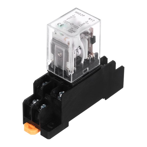 1Pcs DC 24V Electromagnetic Power Relay, 8-Pin 5A Power Coil Relay with LED Indicator and Socket Base DPDT 2NO 2NC - MY2NJ for Industrial, Home Appliances and DIN Rail System